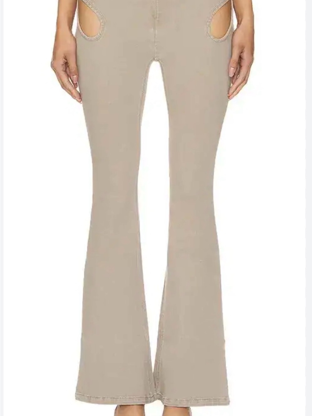 High-Rise Cutout Flare Jeans in Taupe - Picture 3 of 4